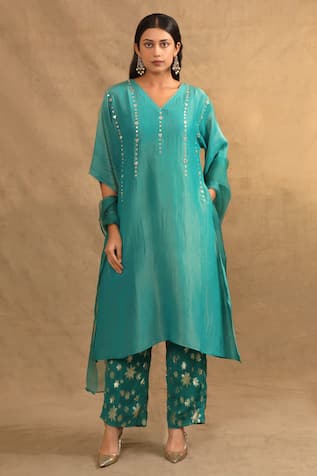 Trendy Tokari Mirror Placement Embroidered Kurta Pant Set 
