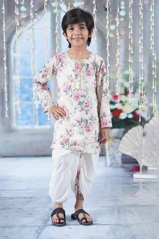 Little Bansi Blossom Print Kurta With Dhoti 