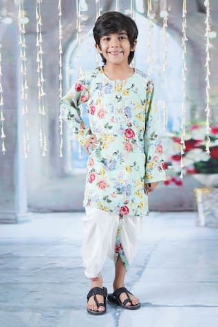 Little Bansi Botanic Bloom Print Kurta With Dhoti 