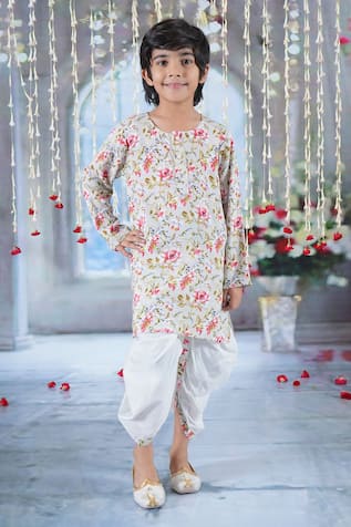 Little Bansi Gul Print Kurta With Dhoti 