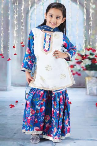 Little Bansi Bloomy Bud Embroidered Kurta Sharara Set 