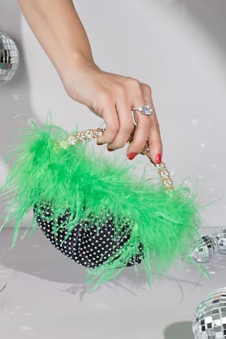 House of Bio Nora Crystal Embellished Feathered Bag 