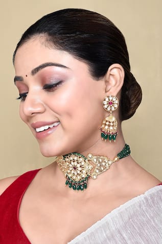 Nazaakat By Samara Singh Kundan & Stone Embellished Choker Necklace Set 