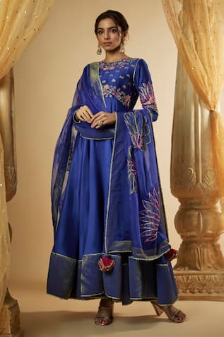 The Aarya Lotus Hand Embroidered Anarkali Palazzo Set 