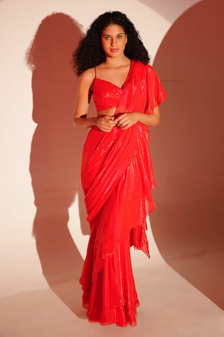 AMRTA by GUNEET KONDAL Pre-Stitched Saree With Ruched Blouse 