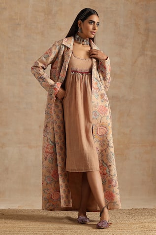 SAMVRIH Floral Print Jacket With Dress 