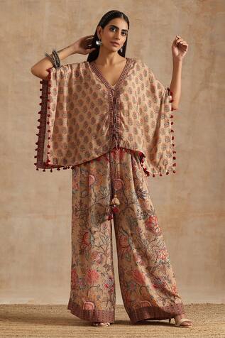 SAMVRIH Floral Print Short Kaftan & Palazzo Set 