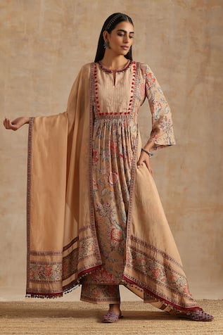 SAMVRIH Floral Print Kurta Palazzo Set 