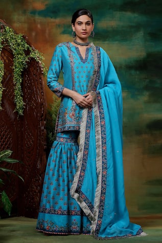 SAMVRIH Neel Sitara Print Kurta Sharara Set 