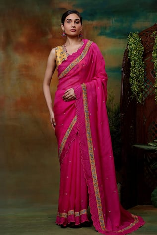 SAMVRIH Gulabi Sitara Sequin Embroidered Saree With Blouse 