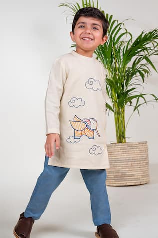 Tiber Taber Mystic Elephant Embroidered Kurta With Pyjama 