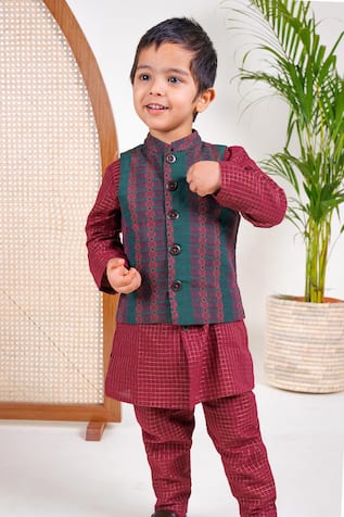 Tiber Taber Mosaic Bloom Woven Bundi Kurta Set 