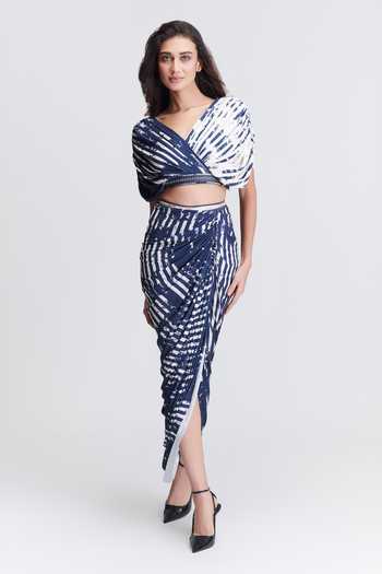 S&N By Shantnu Nikhil Stripe Print Draped Skirt 