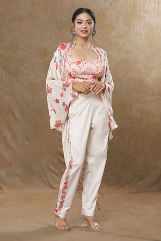 SHRADDHA RAMBHIA Blossom Print Cape Pant Set 