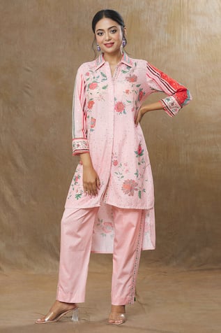 SHRADDHA RAMBHIA Floral Print Asymmetric Top & Pant Set 