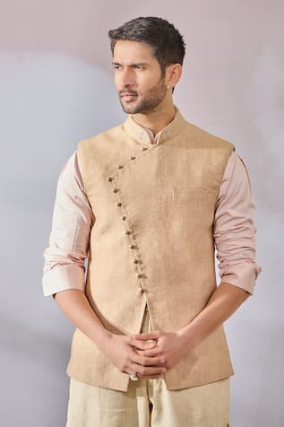 Tarun Tahiliani Linen Asymmetric Paneled Waistcoat 