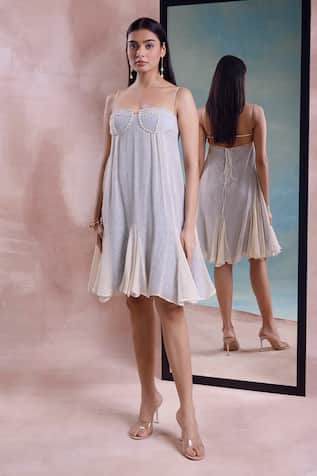 Shwetanga Cotton Mesh Godet Dress 