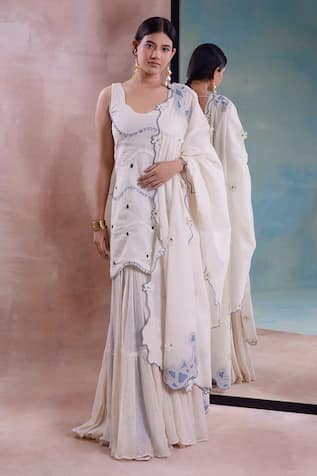 Shwetanga Flora Garden Applique Kurta Sharara Set 