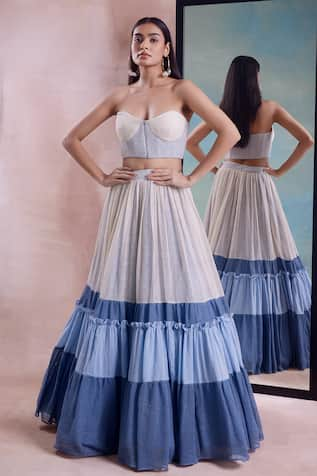 Shwetanga Mesh Layered Gradient Lehenga Set 