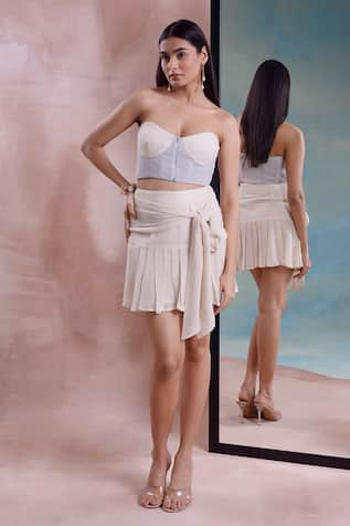 Shwetanga Mesh Corset Top With Pleated Tie-Up Skirt 