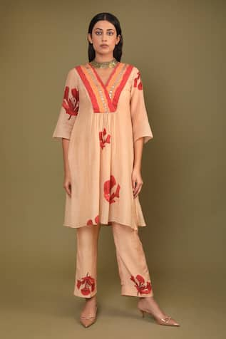 Trendy tokari Gulmohar Print Gathered Kurta & Pant Set 