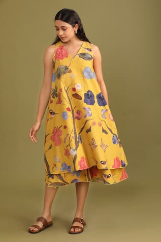 Trendy tokari Forest Print Layered Dress 