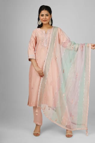 House Of Supriya Floral Thread Embroidered Kurta Pant Set 