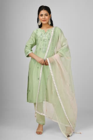 House Of Supriya Thread Floral Embroidered Kurta Pant Set 