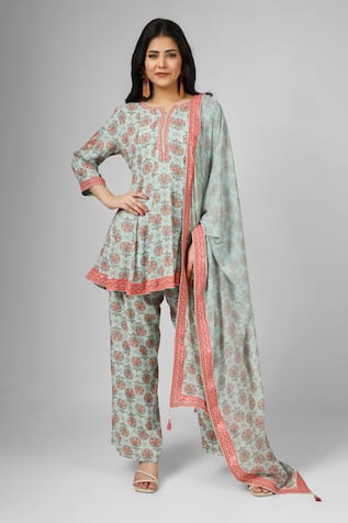 House Of Supriya Floral Print Short Kurta Pant Set 