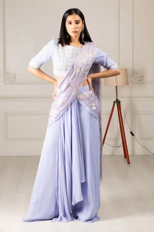 House Of Supriya Pre-Draped Saree With Floral Embroidered Blouse 