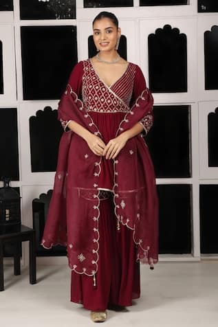 HOUSE OF SUPRIYA Zardosi & Zari Embroidered Short Anarkali Sharara Set 