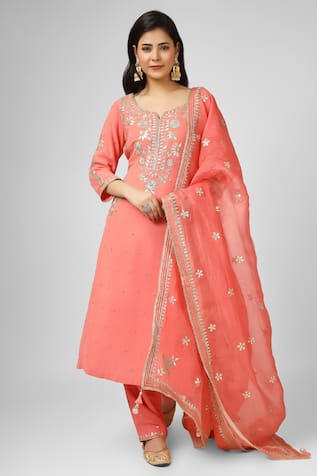 HOUSE OF SUPRIYA Floral Hand Embroidered Kurta Sharara Set 