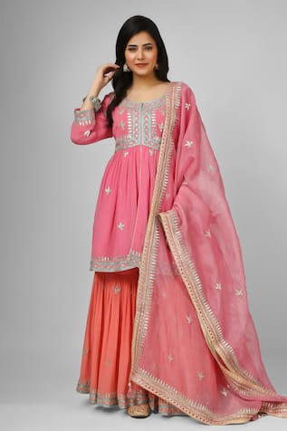 HOUSE OF SUPRIYA Hand Embroidered Kurta Sharara Set 