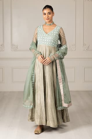 HOUSE OF SUPRIYA Floral Embroidered Bodice Angarkha Anarkali Set 