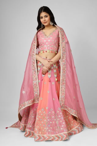 HOUSE OF SUPRIYA Floral Hand Embroidered Lehenga Set 