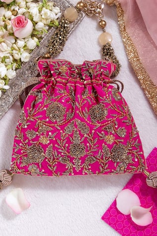 The Pink Potli Gulabo Floral Embroidered Potli Bag 