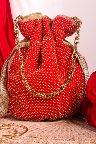 The Pink Potli Polka Dot Bead Work Potli Bag 