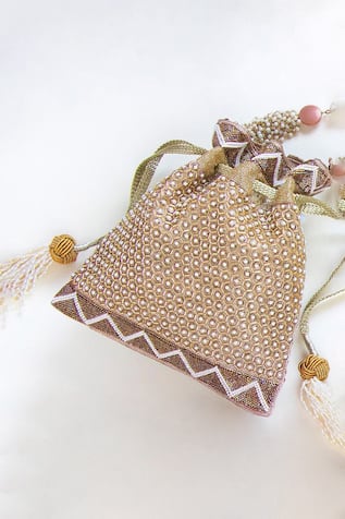 The Pink Potli Pearl Honeycomb Embellished Potli Bag 