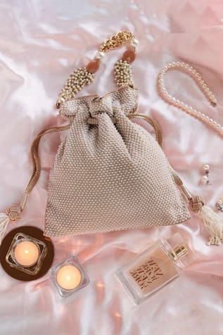 The Pink Potli Pearl Polka Dot Embellished Potli Bag 