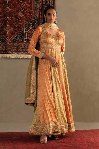 RI.Ritu Kumar Bandhani Print Two Tone Anarkali Churidar Set 
