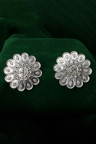Livia Floral Carved Oxidized Earrings 