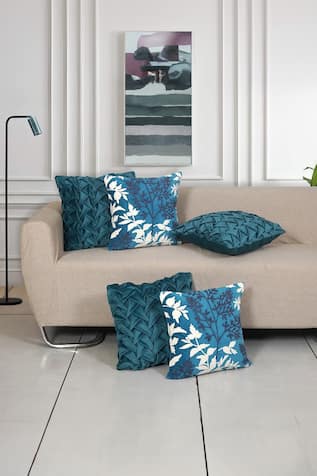 ODE & CLOE Velvet Floral Embroidered 5 Pcs Cushion Covers 