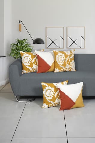 ODE & CLOE Colorblock Embroidered 5 Pcs Cushion Covers 