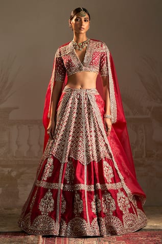 Ridhi Mehra Rani Zardozi Floral Jaal Embroidered Bridal Lehenga Set 