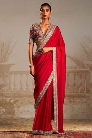 Ridhi Mehra Lagan Silk Zardozi Embroidered Border Saree With Blouse 