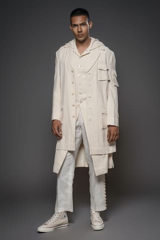 Balance by Rohit Bal Plain Handloom Cotton Long Jacket 