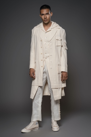 Balance by Rohit Bal Plain Handloom Cotton Long Jacket