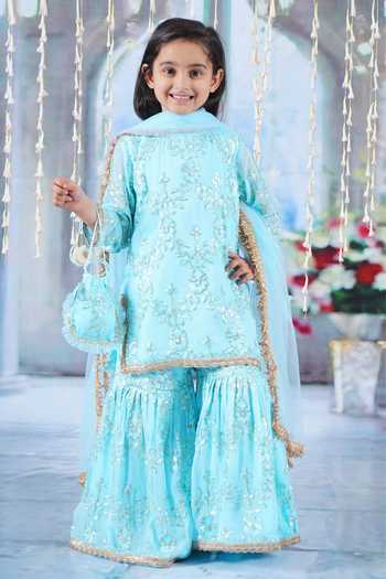 Little Bansi Irish Thread Work Kurta Sharara Set 