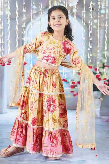 Little Bansi Rose Print Panel Lehenga Blouse Set 