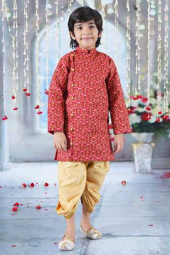 Little Bansi Bageecha Floral Thread Work Angarkha Sherwani Set 